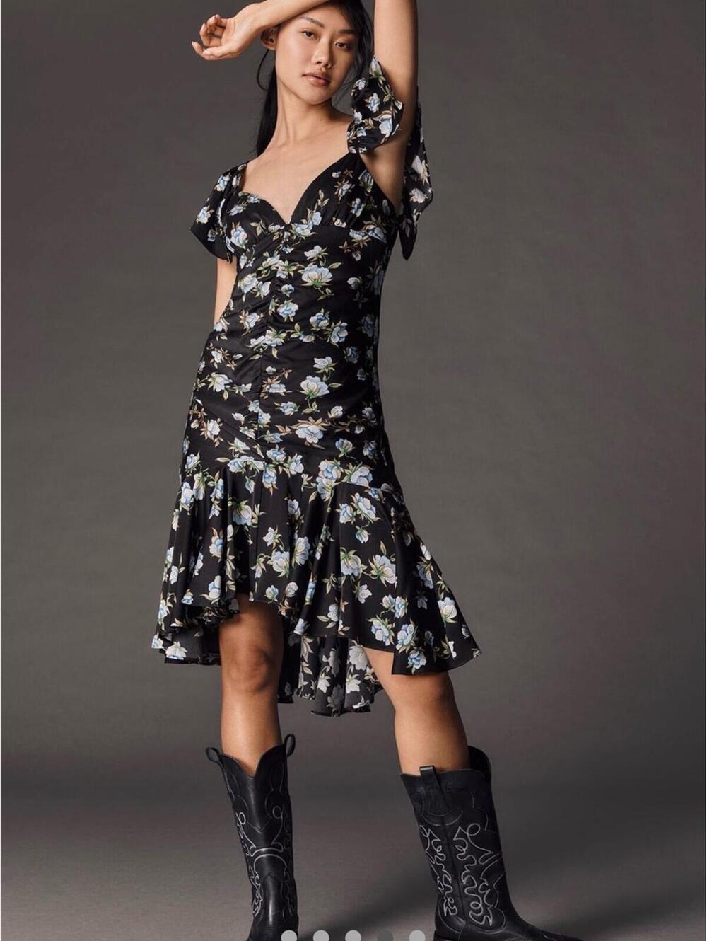 Anthropologie NWT Med sweetheart ruched drop waist Midi Dress - med